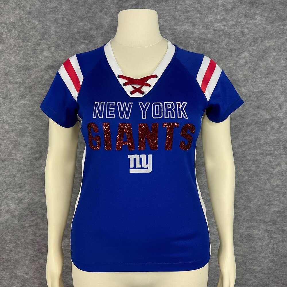NFL Team Apparel Womens S‎ New York Giants Blue Sequin Lace-Up Shirt